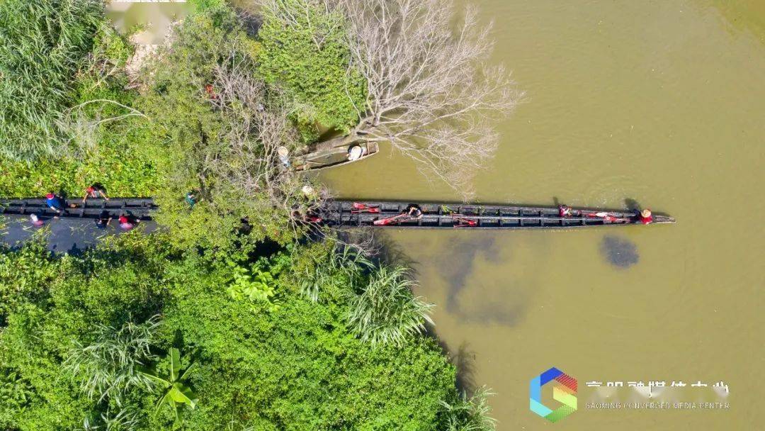三艘坤甸木龙舟从村中内河涌与沧江河组织村中男丁下水起龙5月27日