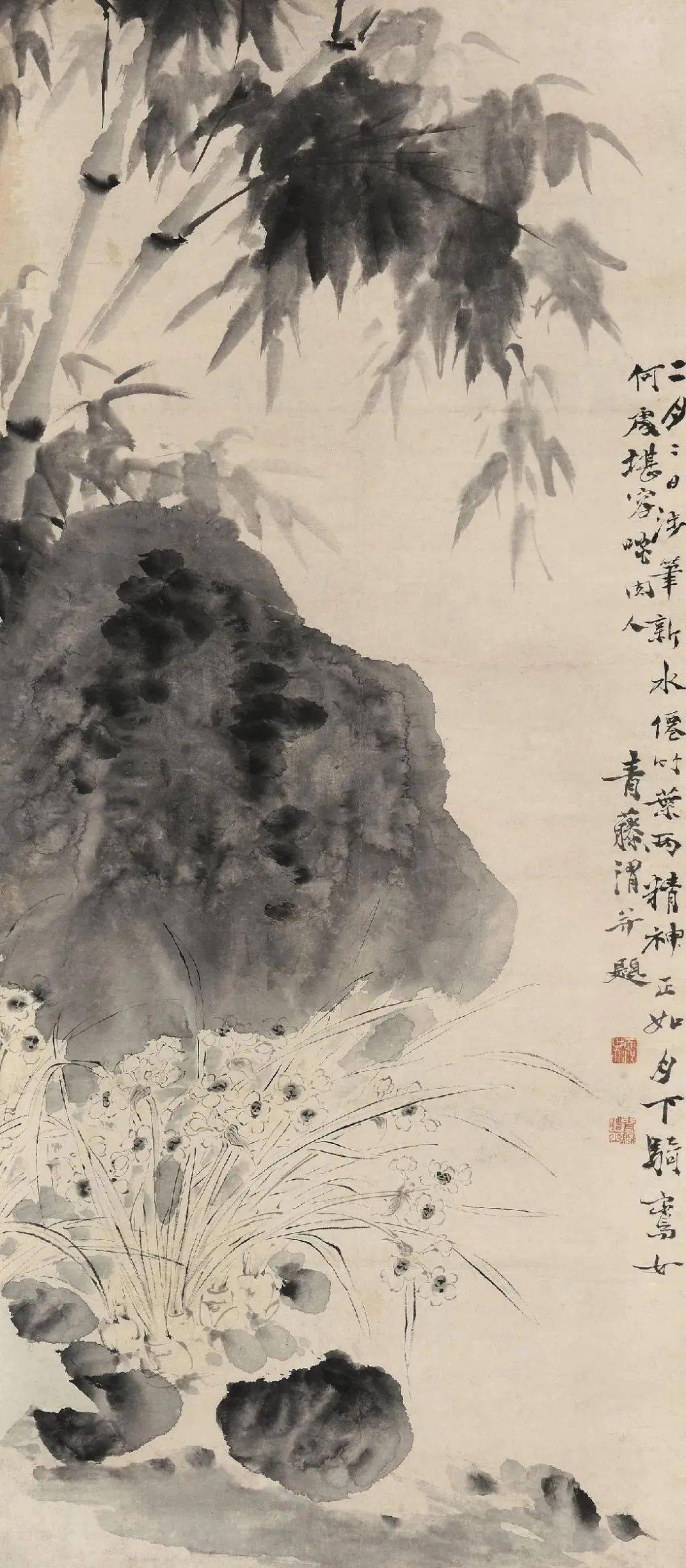 徐渭写竹，狂放不羁，墨气淋漓_水仙_竹子_竹卷