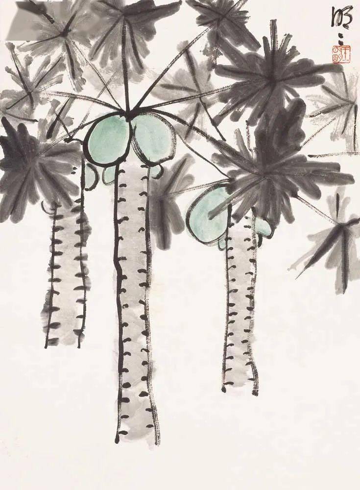 《木瓜树》47×35cm 1962年▲《滑雪》70cm×35cm