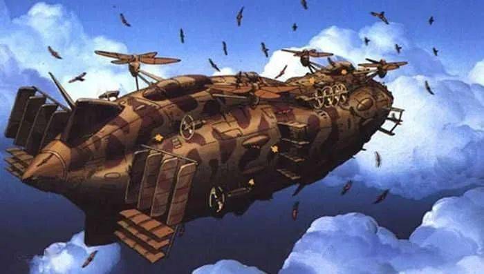 以齐柏林飞艇为原型的空中战舰"歌利亚"原画担当金田伊功曾说,flaptar