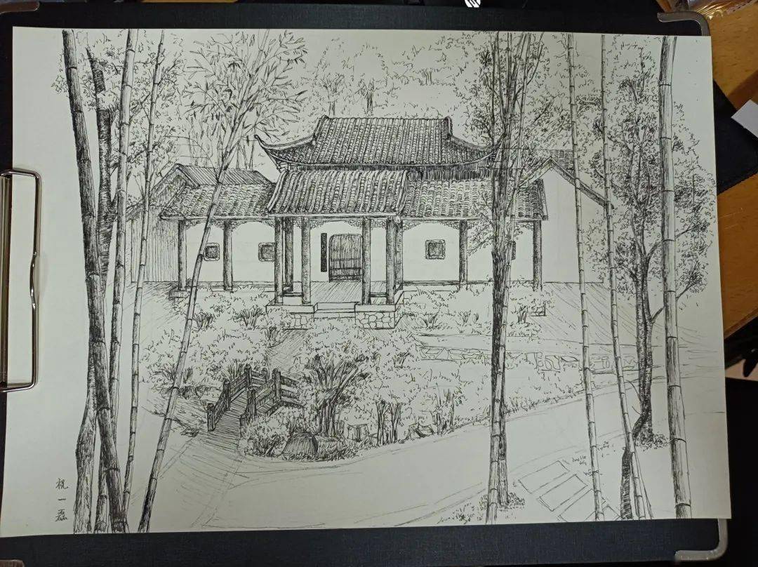 祝一磊的速写作品△后湖公园夜跑△参观建筑展△参观湖南省美术馆3