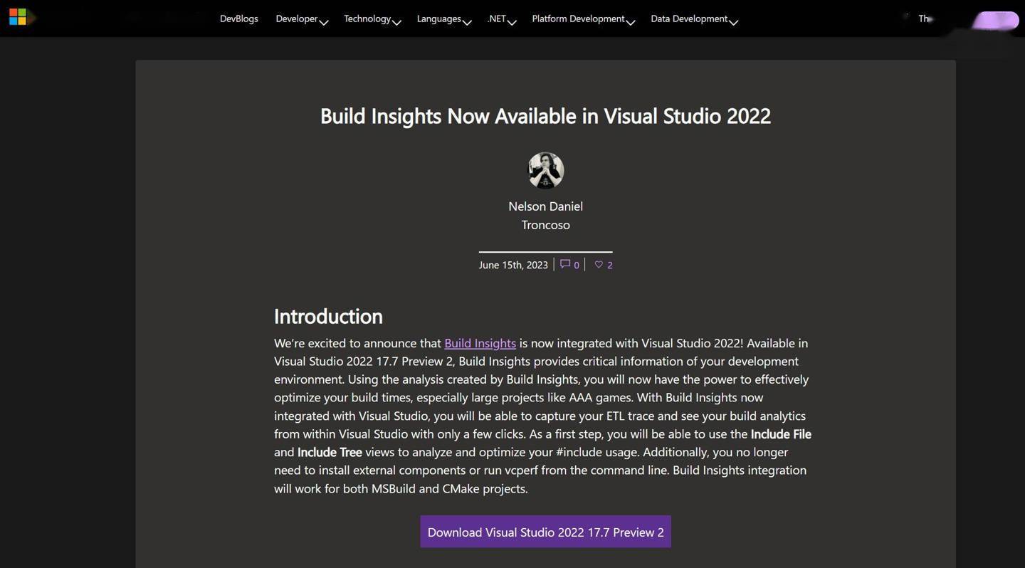 微软将“生成见解”引入Visual Studio 可以让开发者更加了解C++的深入运行过程