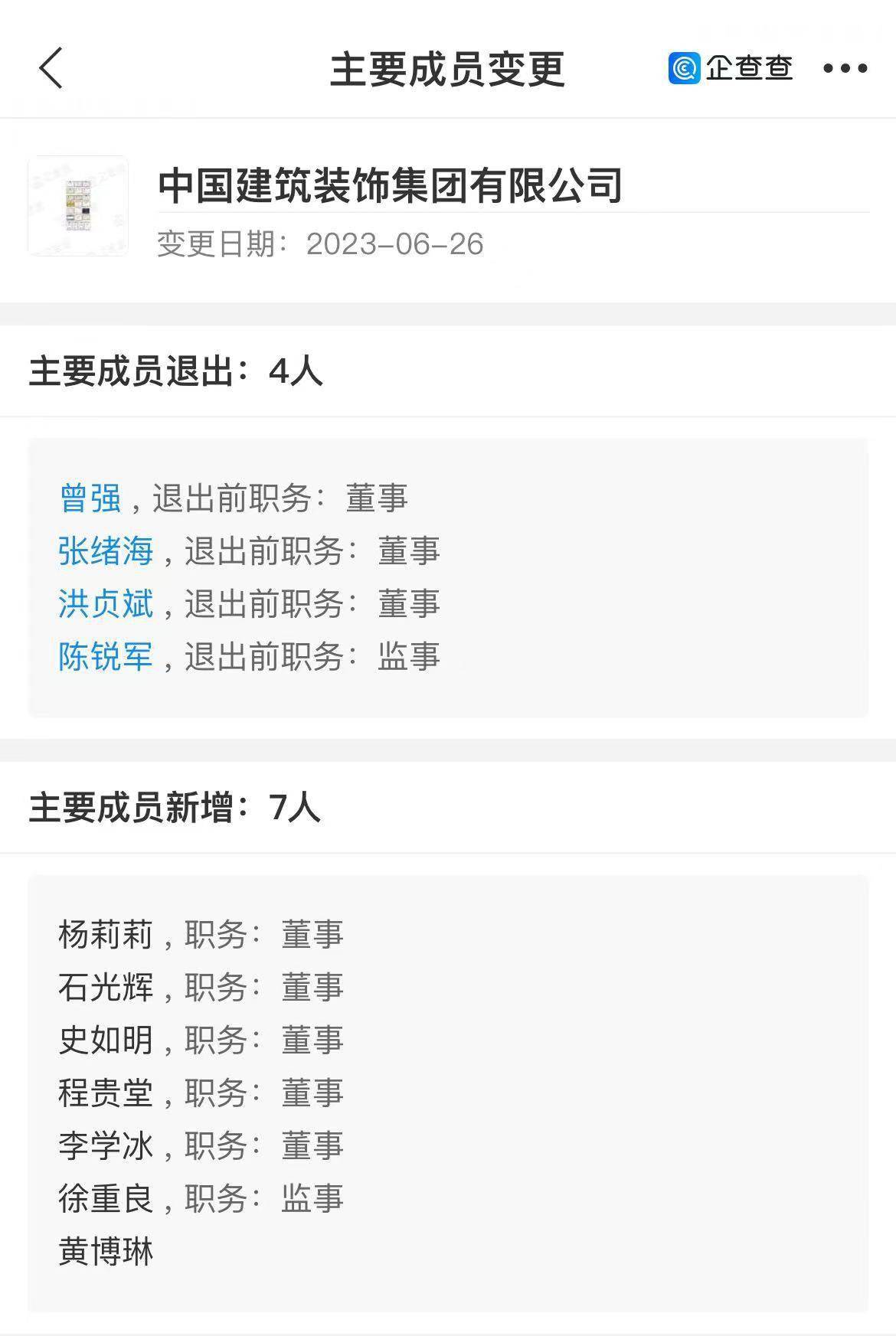 中国建筑装饰高管变动：杨莉莉等出任董事，徐重良出任监事-中建装饰董事长 田
