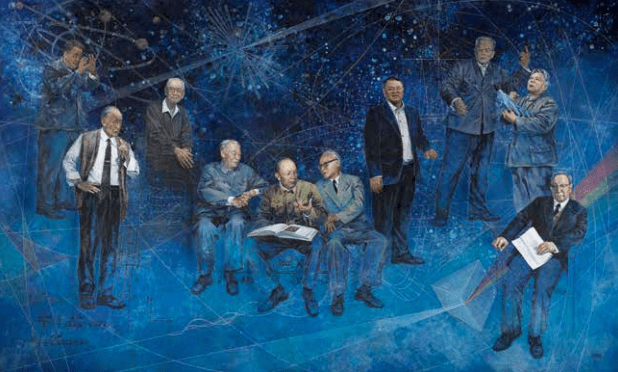 以壁画的构图方式创作了此幅为国家做出杰出贡献的十位科学家的群像