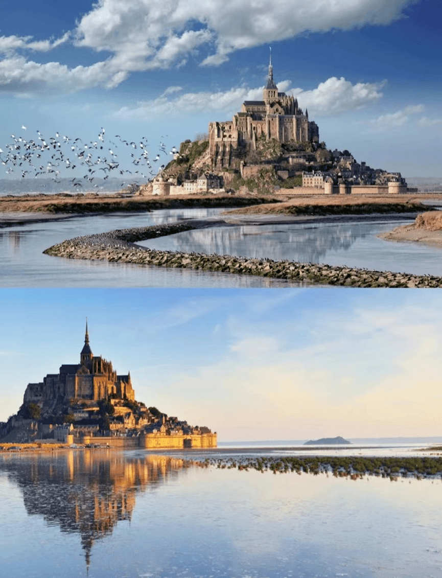 之间的海面上,面积不大,海拔88米,它身处岩石小岛,被圣米歇尔海湾环绕