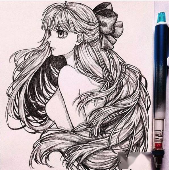 素描动漫手绘满足了我二次元的幻想_线条_头发_人物