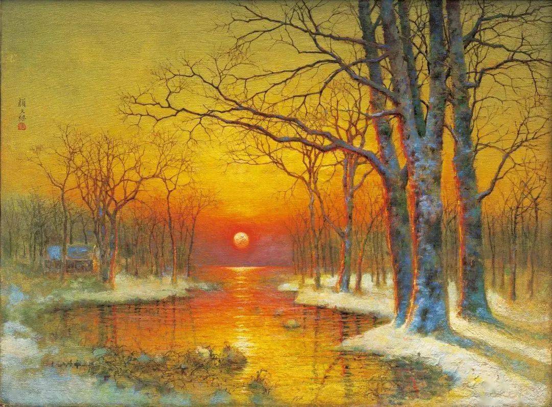 市场唯一对屏油画,颜文梁《日月光华》为何值得关注_作品_李咏森_苏州