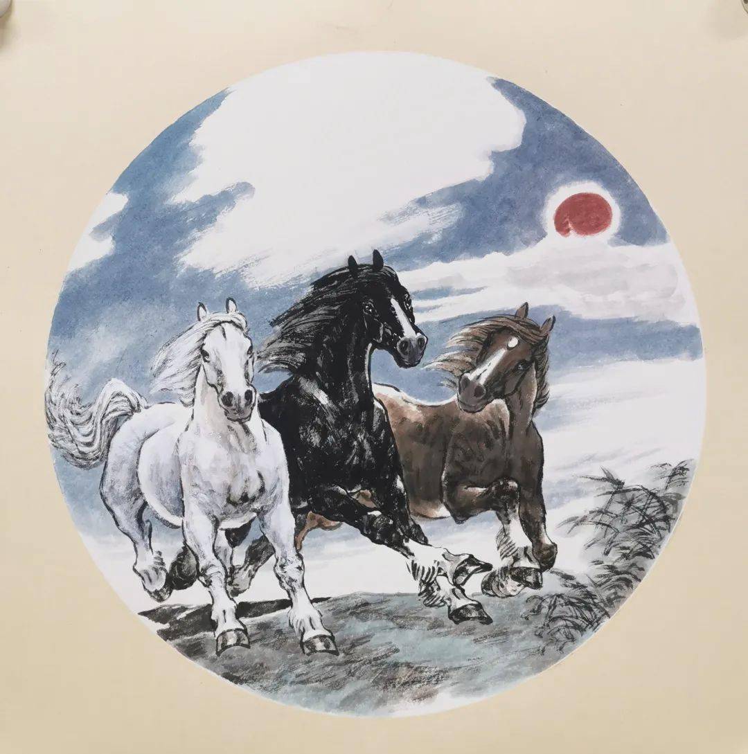 中国小品画——奔驰在天地间的蒙古马_王永鑫_创作_内蒙古