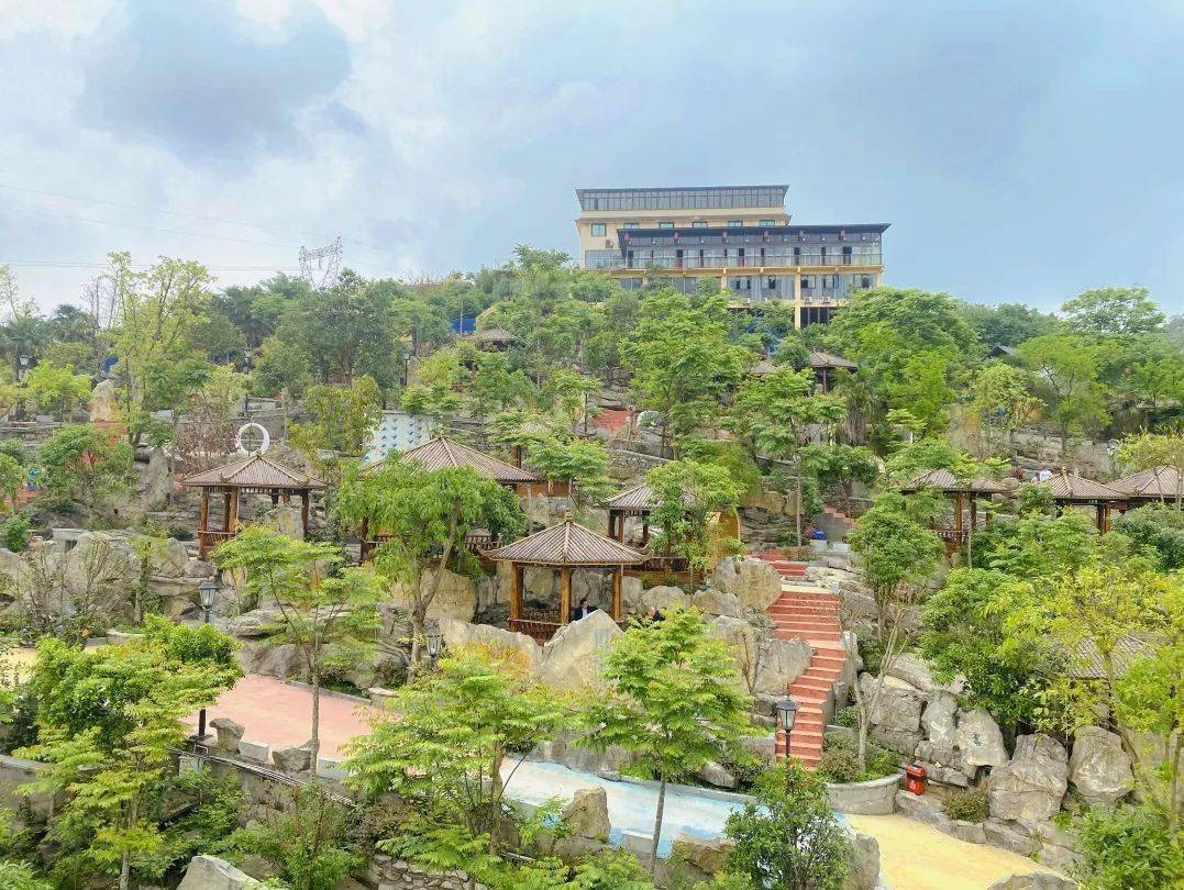 是由各式各样的龟纹石,千层石堆砌而成的一座坡地式美石峰乐园可观赏