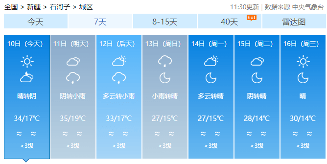 阴转小雨 石河子8月10日—8月11日天气预报_视频_白天_全屏