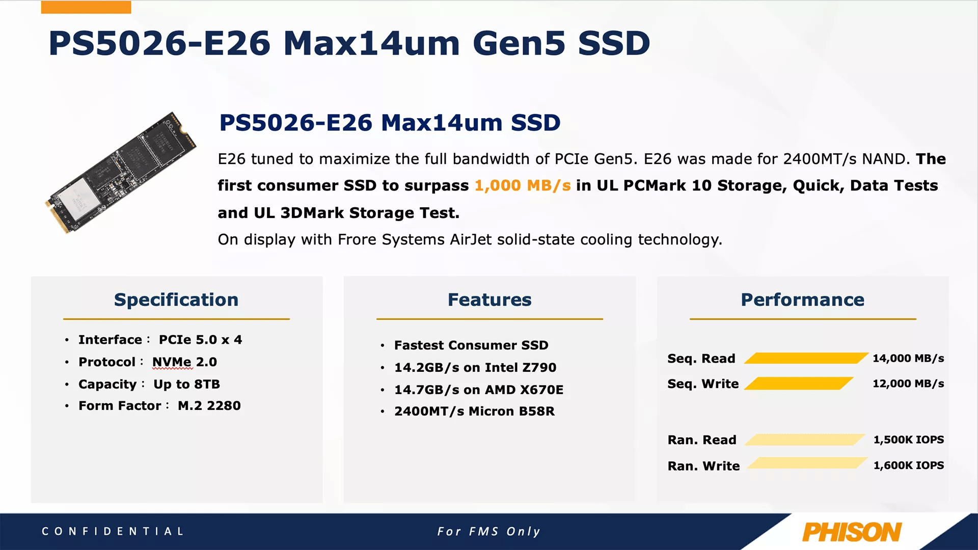 群联展示最新E26 PCIe 5.0 SSD 顺序读取速度超过14 GB/s