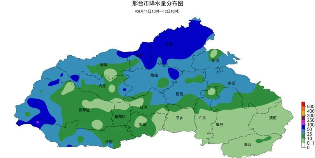 邢台市气象台8月12日10时发布天气实况:【11日15时～12日10时】我市