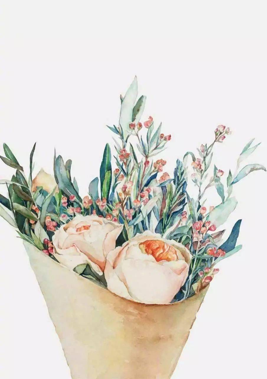 小清新系的手捧花手绘,唯美的浪漫水彩花束_交流_作品_用途