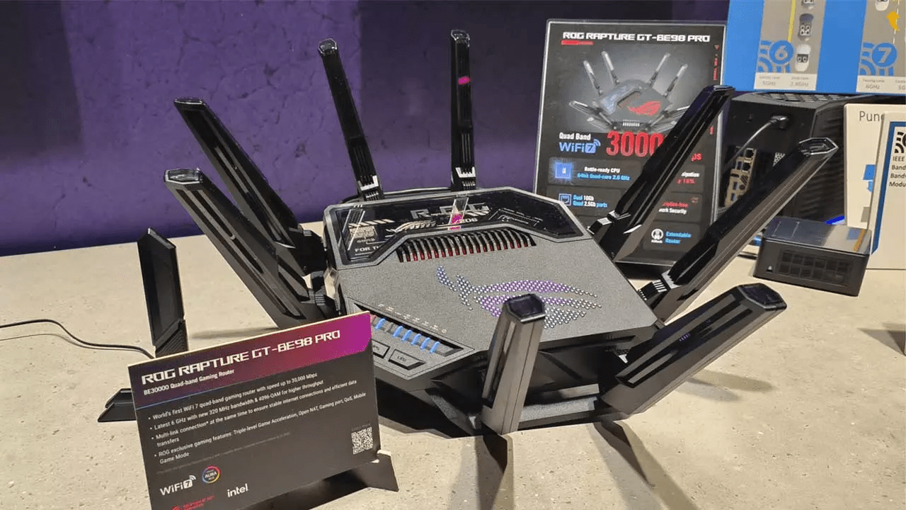 ROG 新款 GT-BE98 Pro Wi-Fi 7 路由器展示，速度可达 30000 Mbps