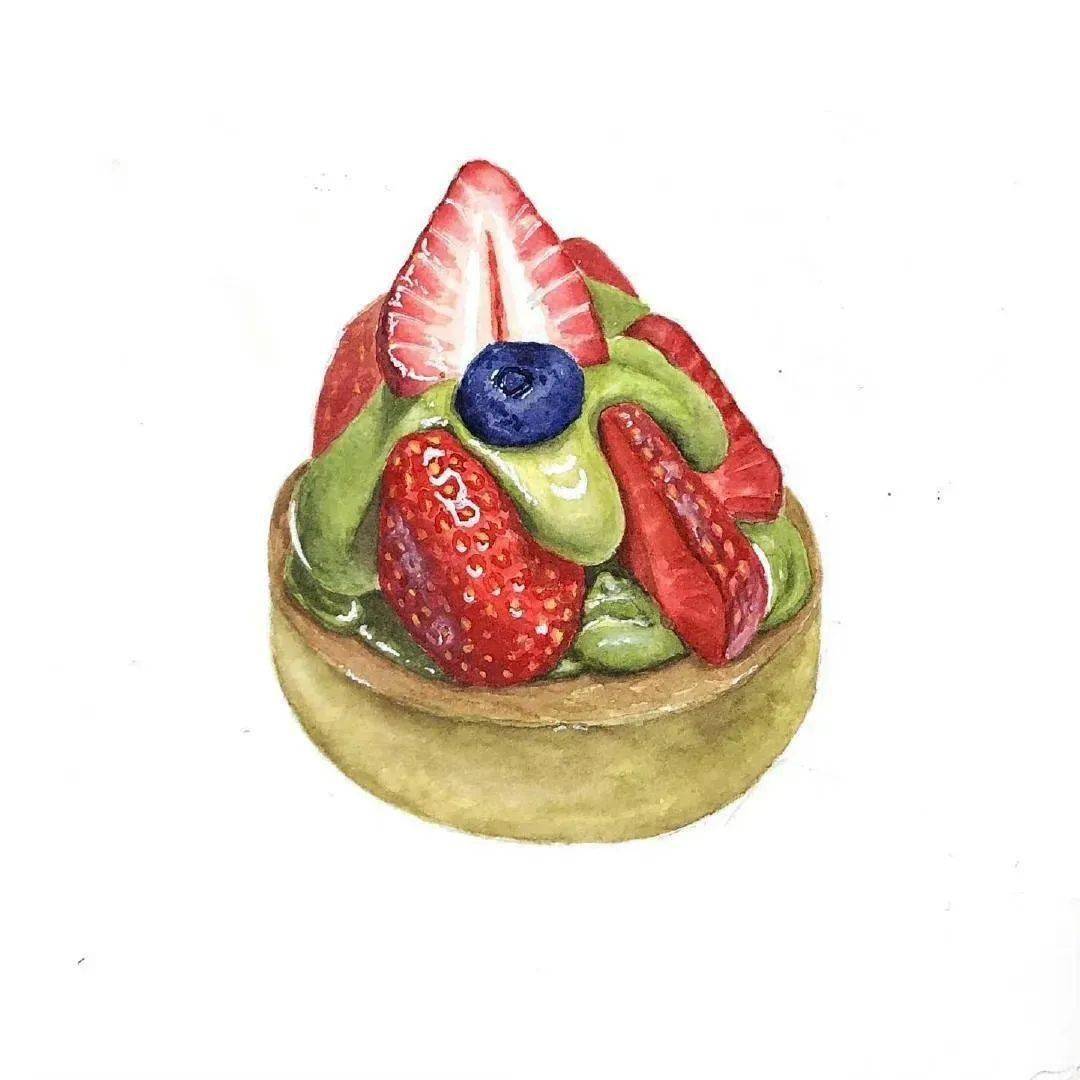 深夜放毒:水彩画抹茶甜点_动态_头像_画法