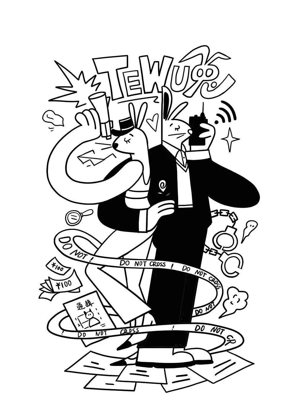 这种黑白涂鸦插画,该怎么画?_角色_画面_元素