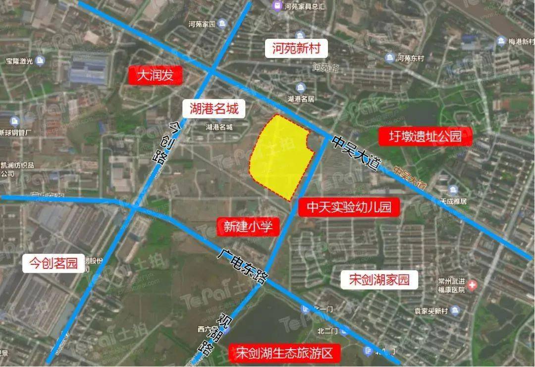 地块位于常州经济开发区遥观镇,东至观湖西路,南至轻纺路,西至东庄路