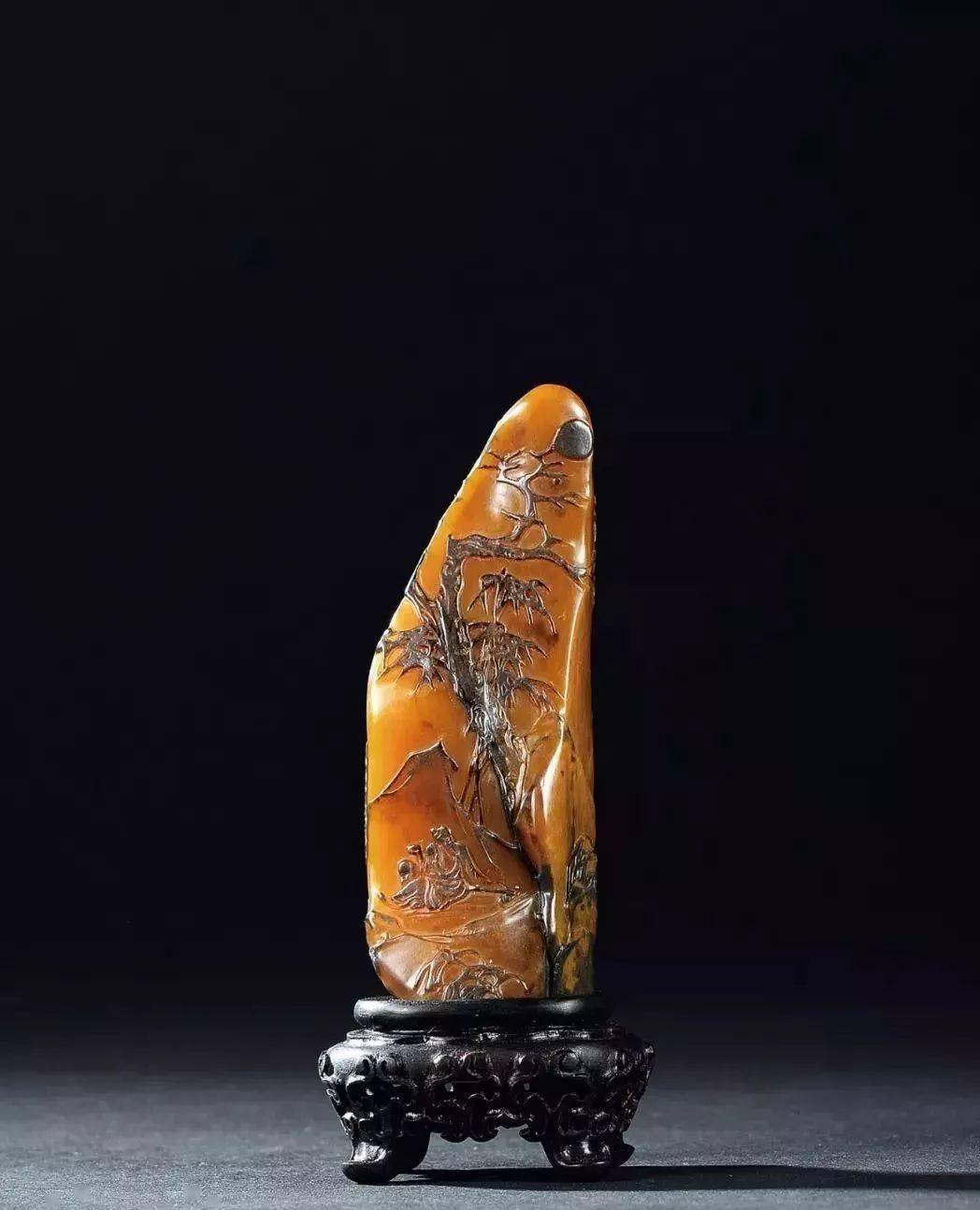 中国古美術 烏鴉皮田黄石彫 山水薄意彫刻置物 手彫細密 蘿蔔紋清晰 文房雅器 中国古美術 烏鴉皮田黄石彫 山水薄意彫刻置物 手彫細密 蘿蔔