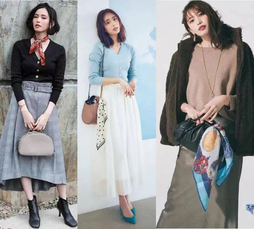 早秋的第一件针织衫必须要配丝巾啊!_条纹_方巾_印花