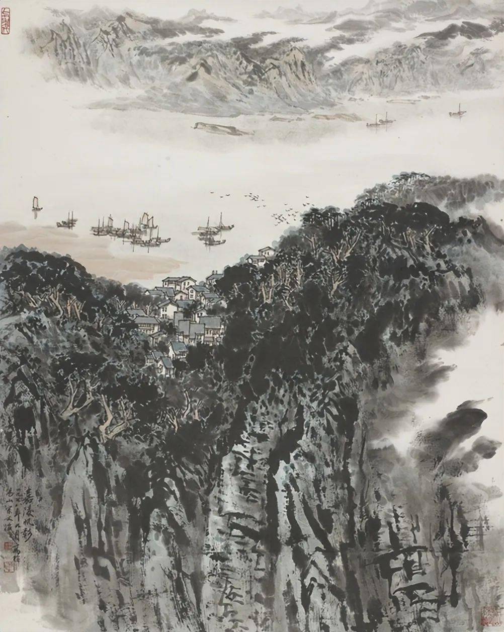 精品收藏・宋文治 ・山水圖】名人書法畫・超美品・書畫・古賞物・中国