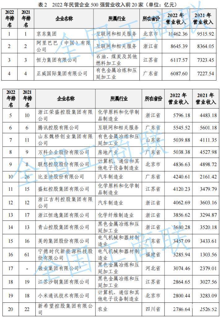 中国民企500强：比亚迪、京东吸纳就业数最多，华为未参评