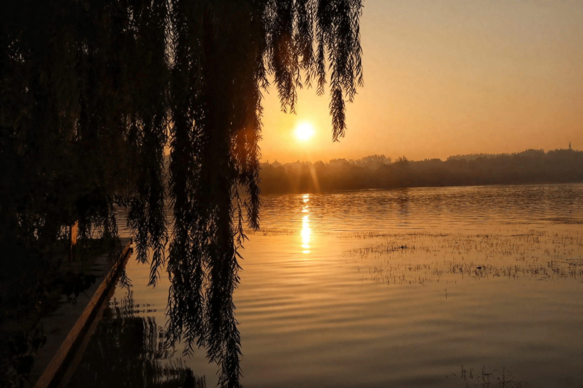 初升的太阳,美丽的鸢都湖