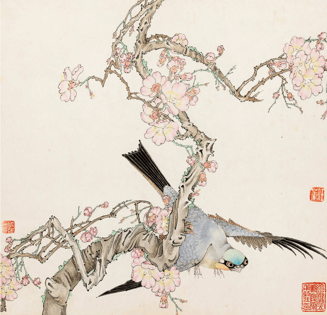 任薰《花鸟册》八开,空灵明快