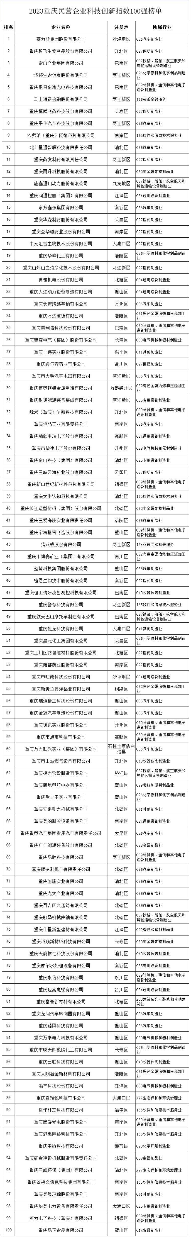 2023重庆民半岛体育官方网站营企业100强出炉！龙湖、华宇、中昂位列前三(图5)