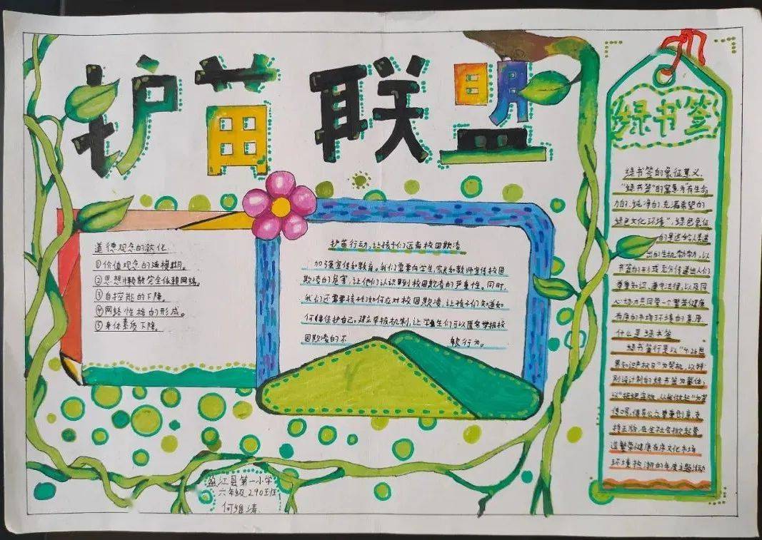 德宏州2023年"护苗联盟·绿书签"手抄报优秀作品展示_盈江县_小学