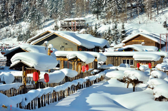 百余户的居民区犹如一座相连的"雪屋,这里的雪覆盖了房子的屋顶,被誉