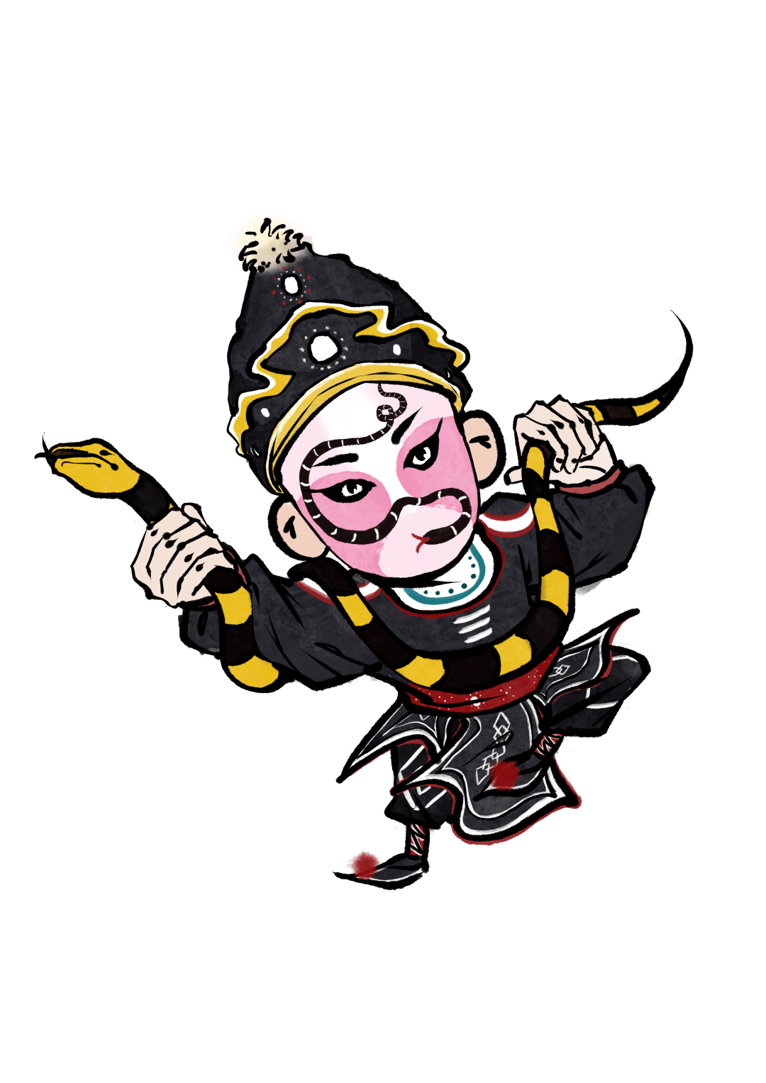 由化妆师在活动当天为参赛者描绘简易款英歌舞脸谱,潮剧脸谱等,估励