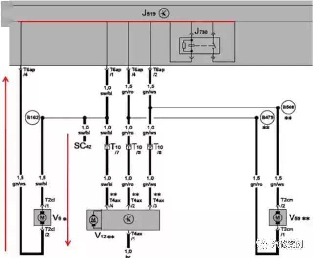 本着从简单到复杂的原则,用万用表测试j519 t6ap/4脚---sc42保险丝的