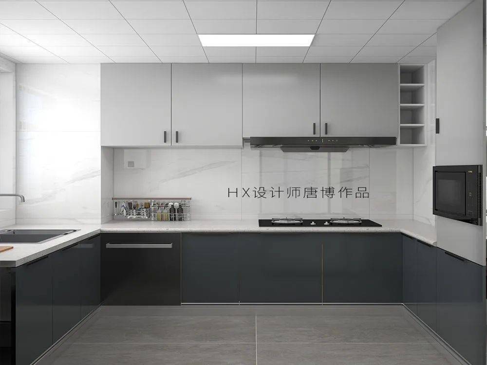 厨房一体铺陈大砖上墙,轻奢雅致,厨具灶具与定制橱柜巧妙结合,在这方