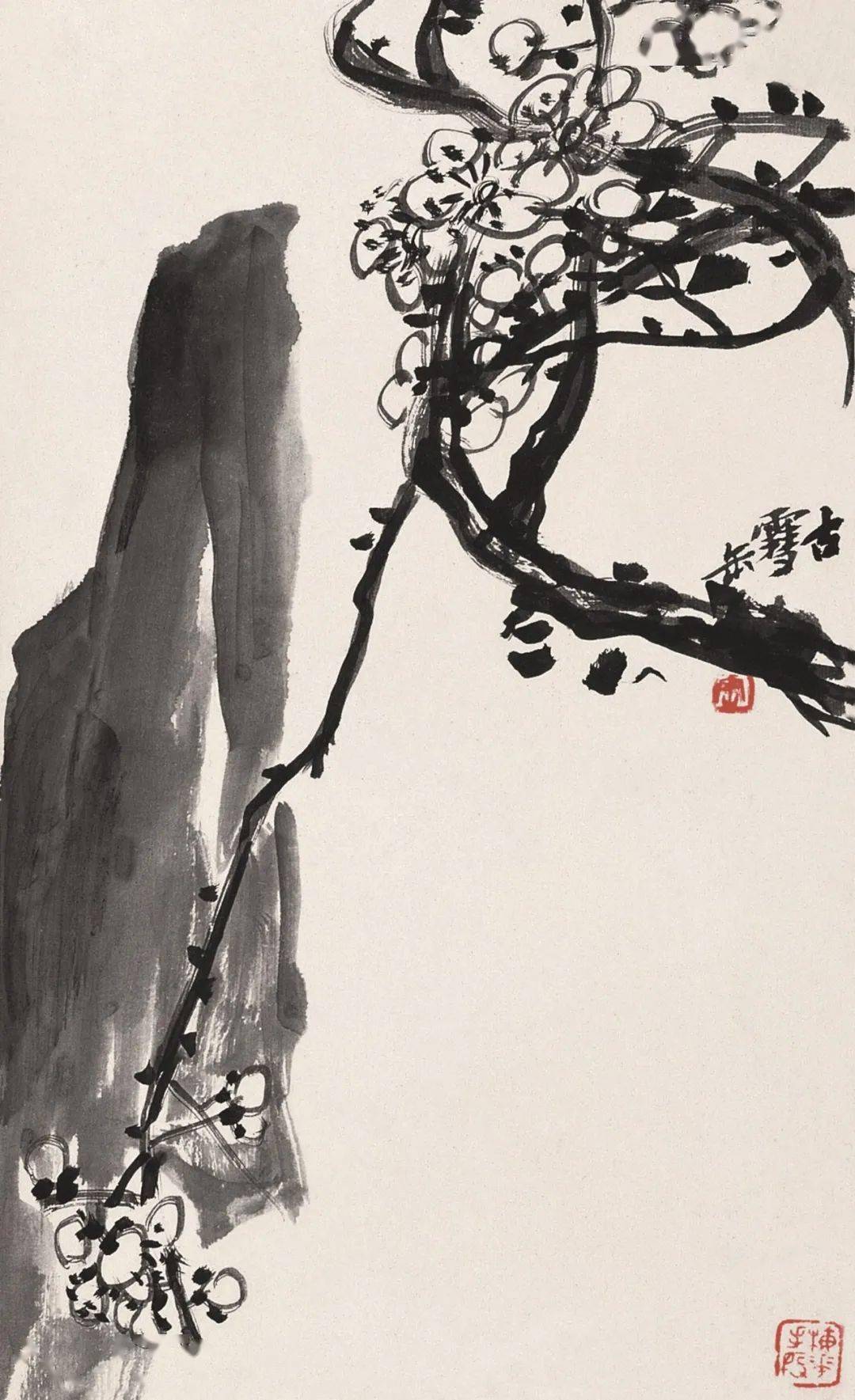 吴昌硕笔下的梅花石头