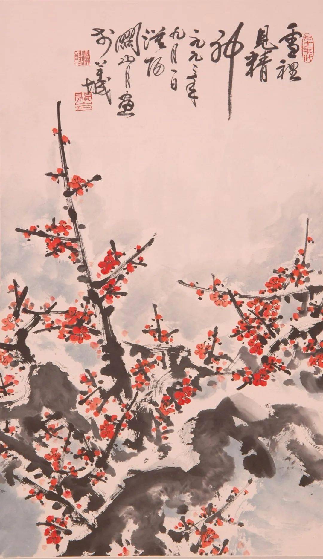 这雪中红梅,如火如荼地绽放_国画_梅花_关山月