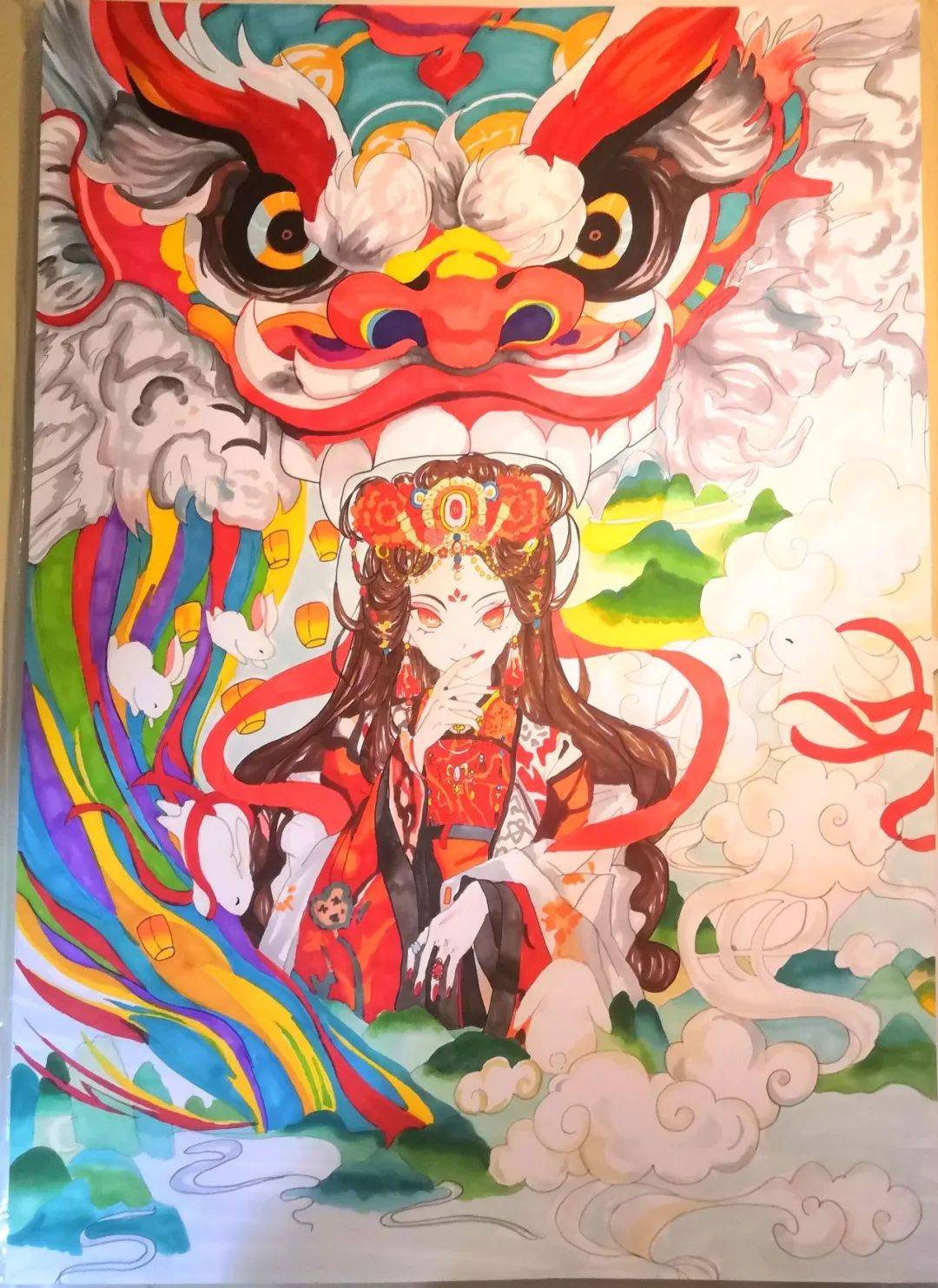 三等奖31号 《舞狮少女》尤晓轩非常可爱的风格~是一只中华小猫娘