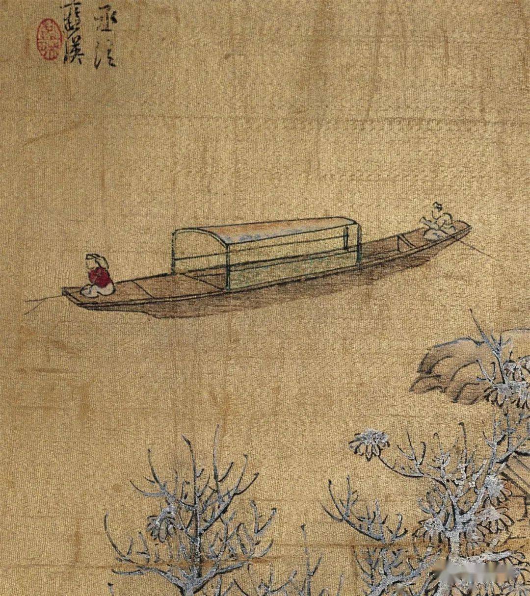 《雪溪图》局部   明 · 蓝瑛《寒雀无声图》 明 · 沈周《寒雀无声图